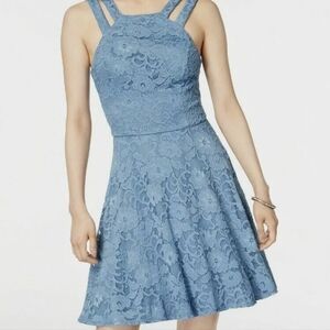 B Darlin Juniors Blue Lace Double Strap Fit & Flare Party Dress Size 5/6